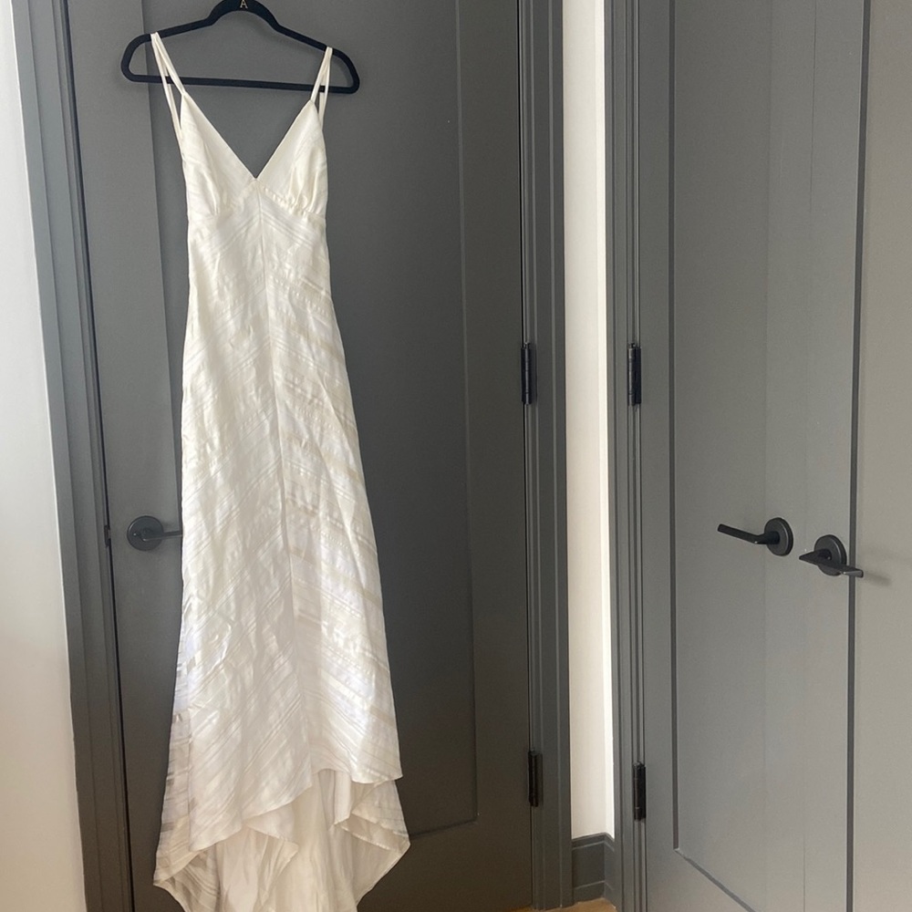 Watters White Ivory Bias Slip Wedding Gown with V-Neck